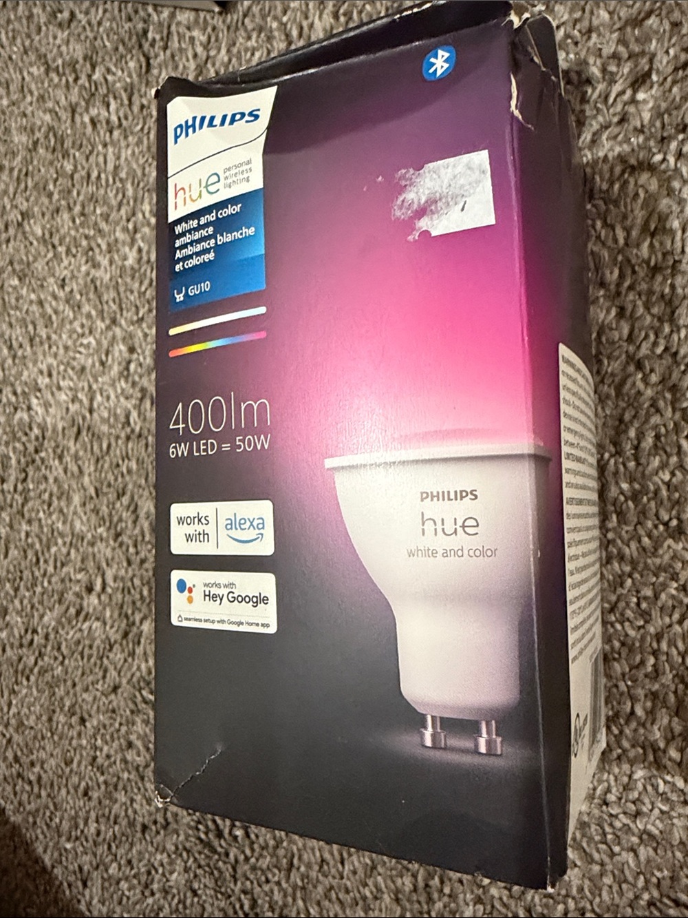 Philips Hue Smart GU10 LED Bulb Box — White and Purple Artwork